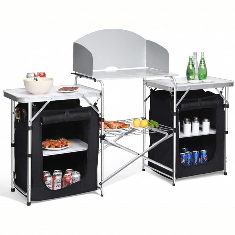2. Giantex Folding Camping Kitchen Table W 2 Storage Organizer Portable Aluminum Windscreen Cooking Table Easy To Clean 768x768 